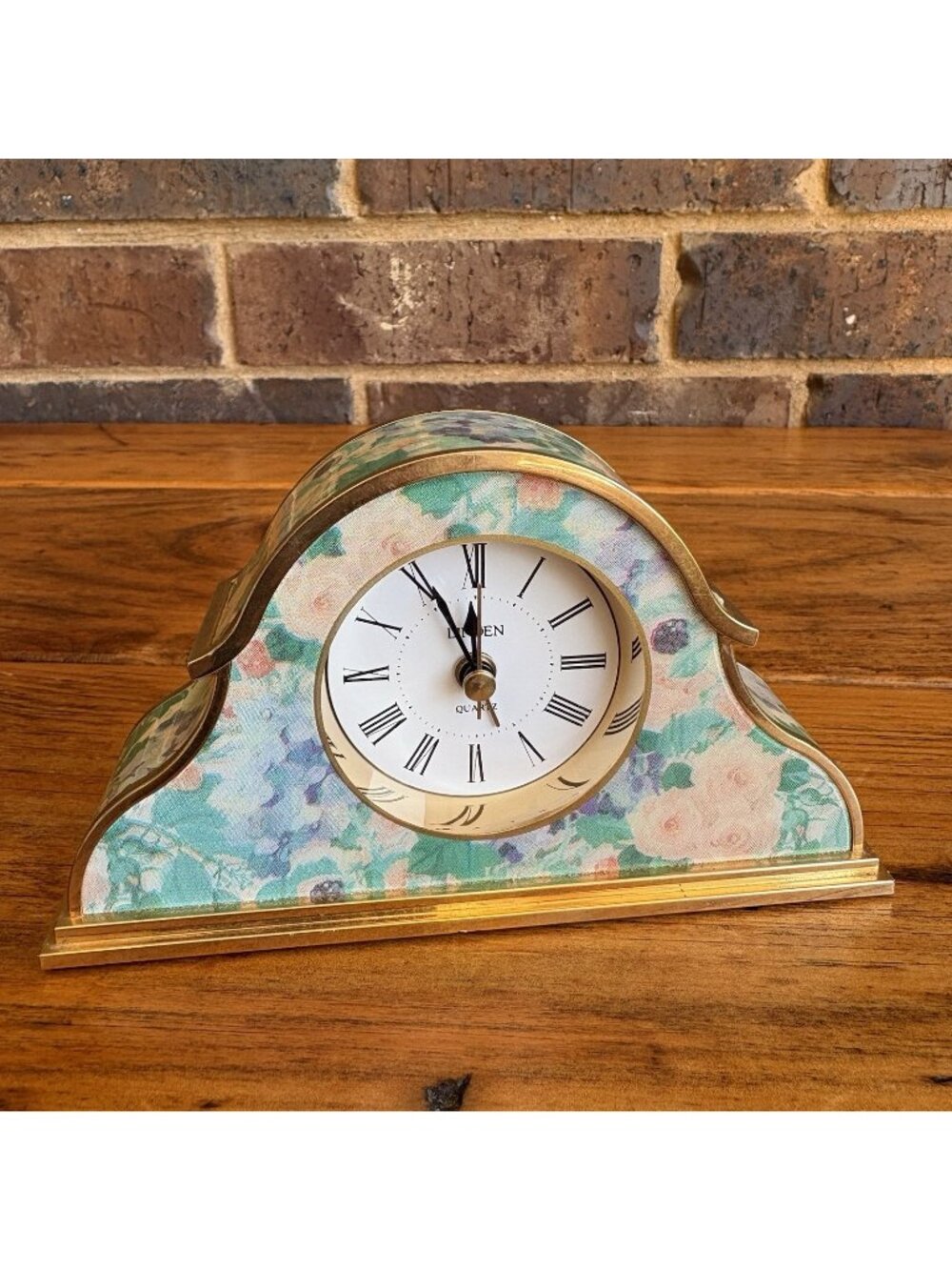 Linden Alarm Clock Floral Brass Small Shelf Cottage Core READ